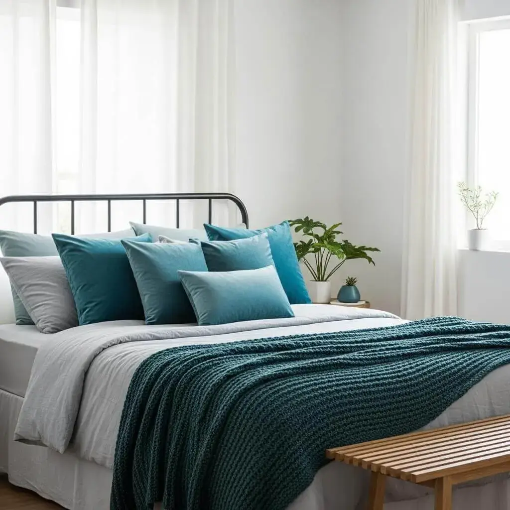 12 Powerful Dark Teal Bedroom Ideas to Elevate Your Space with Depth & Drama 4 Add Teal-Tinted Textiles