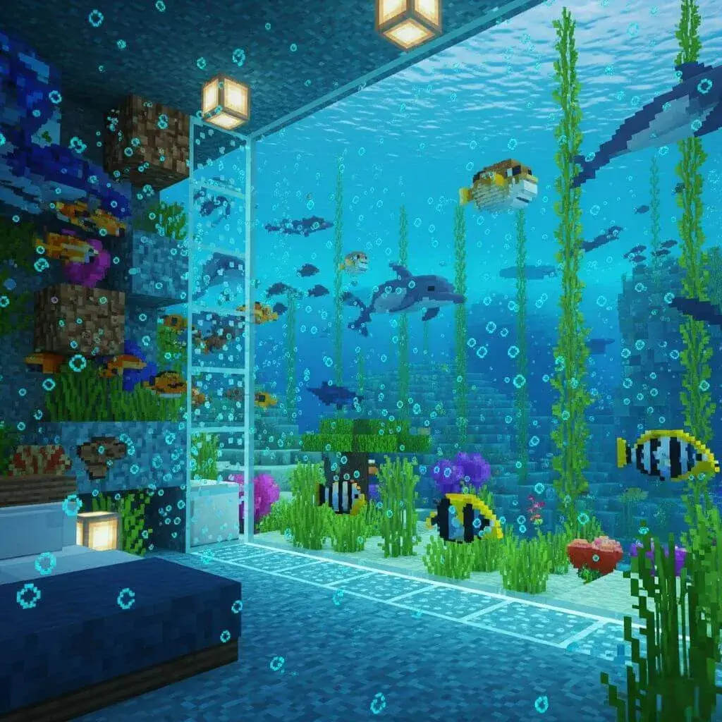 25 Powerful Minecraft Bedroom Ideas to Transform Your Blocky World 9 Aquarium Minecraft Bedroom with a View