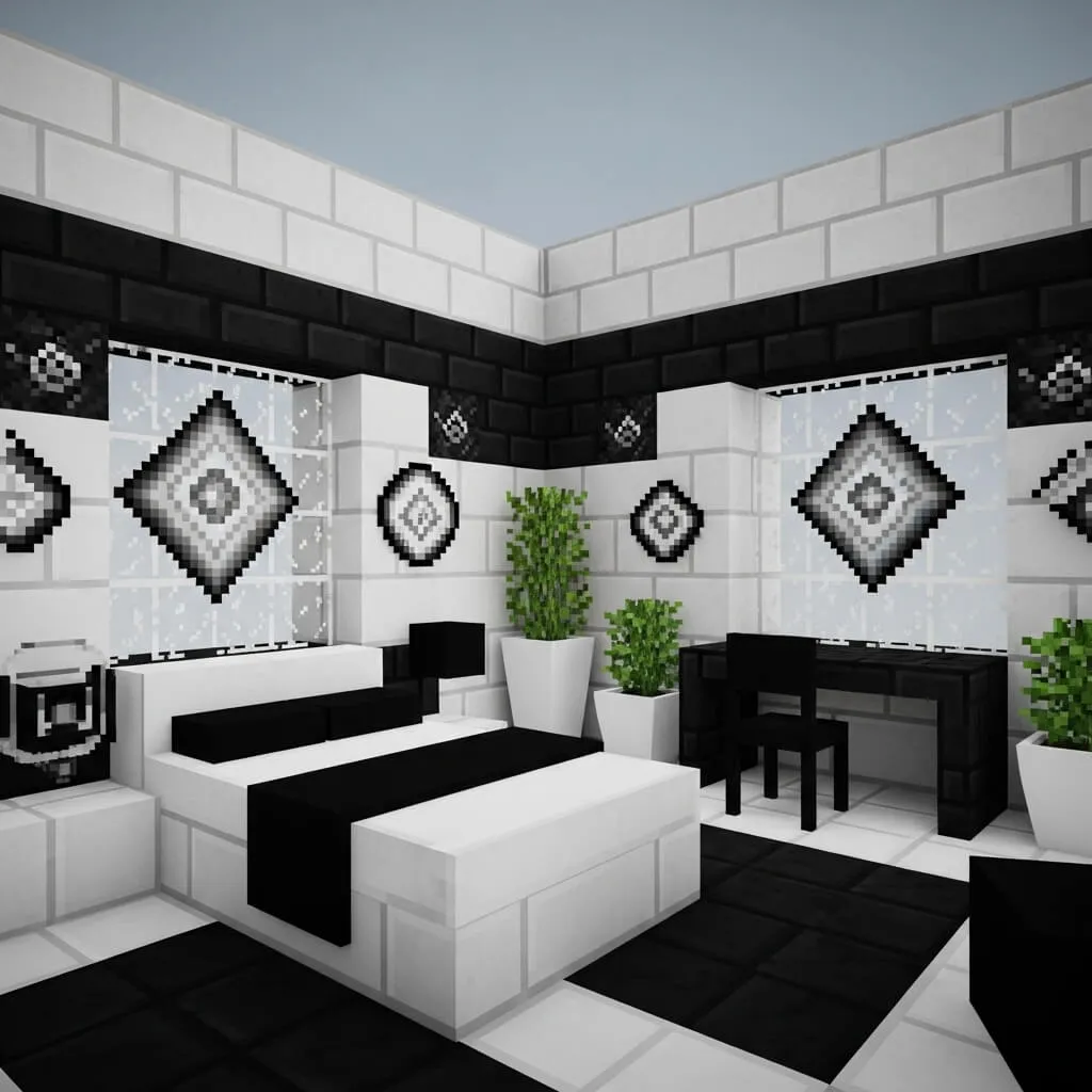 25 Powerful Minecraft Bedroom Ideas to Transform Your Blocky World 13 Black & White Modern Minecraft Bedroom