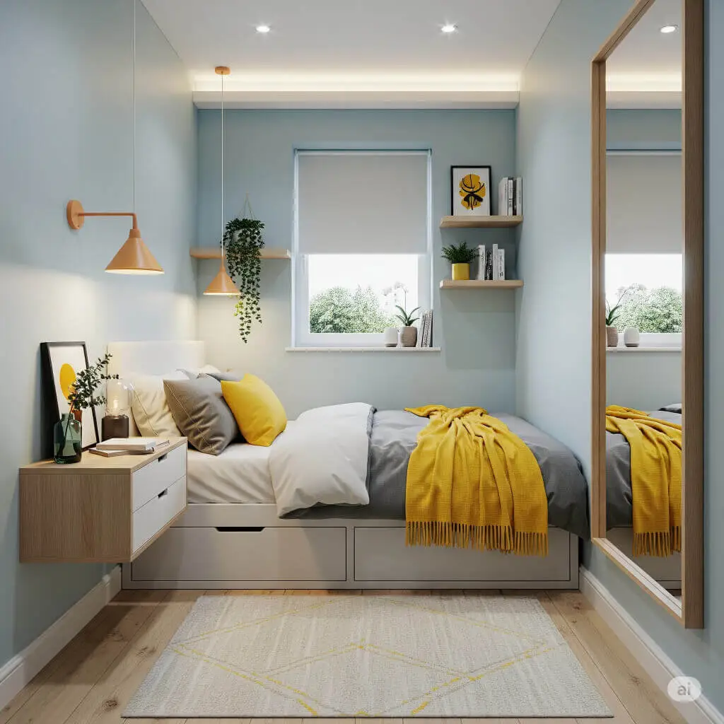 23 Brilliant Blue and Yellow Bedroom Ideas to Brighten Your Space 11 Blue and Yellow Combination Bedroom for Small Spaces