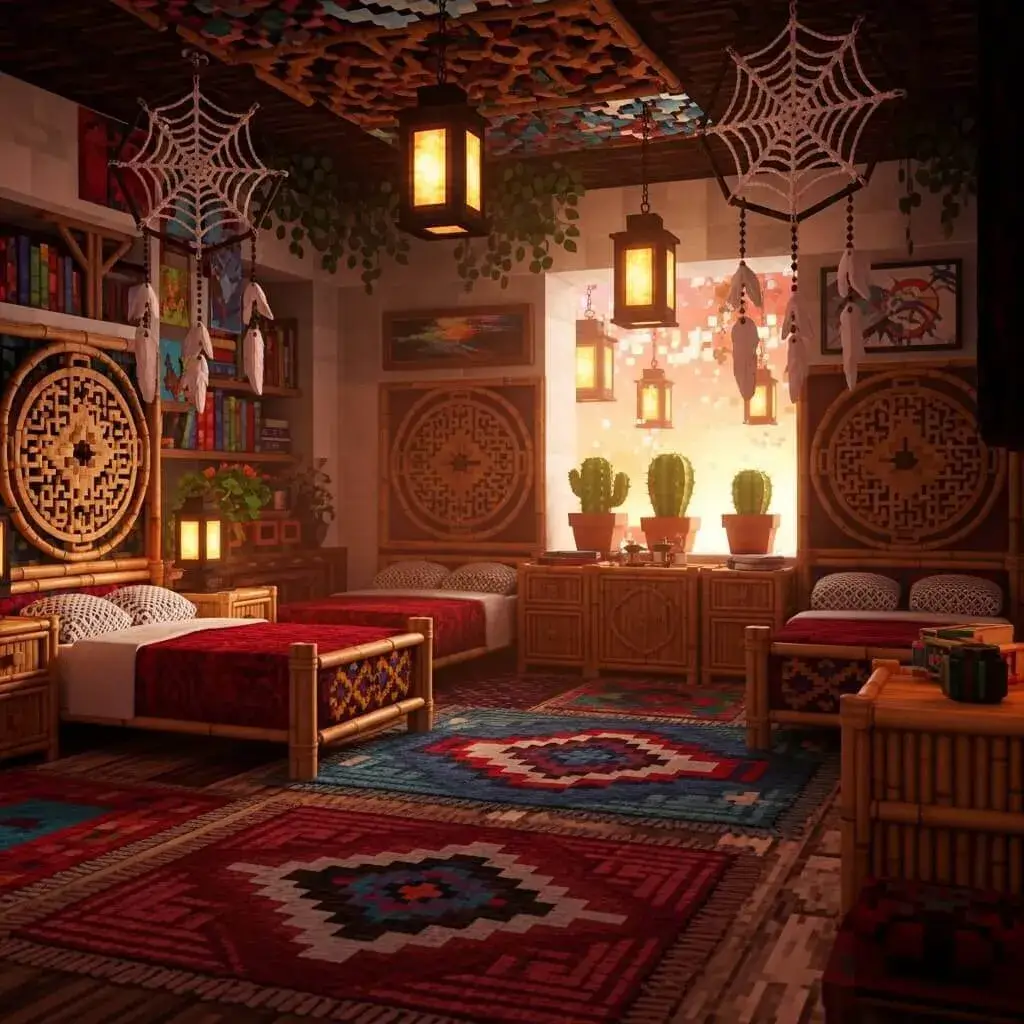 25 Powerful Minecraft Bedroom Ideas to Transform Your Blocky World 19 Boho Vibes Minecraft Bedroom