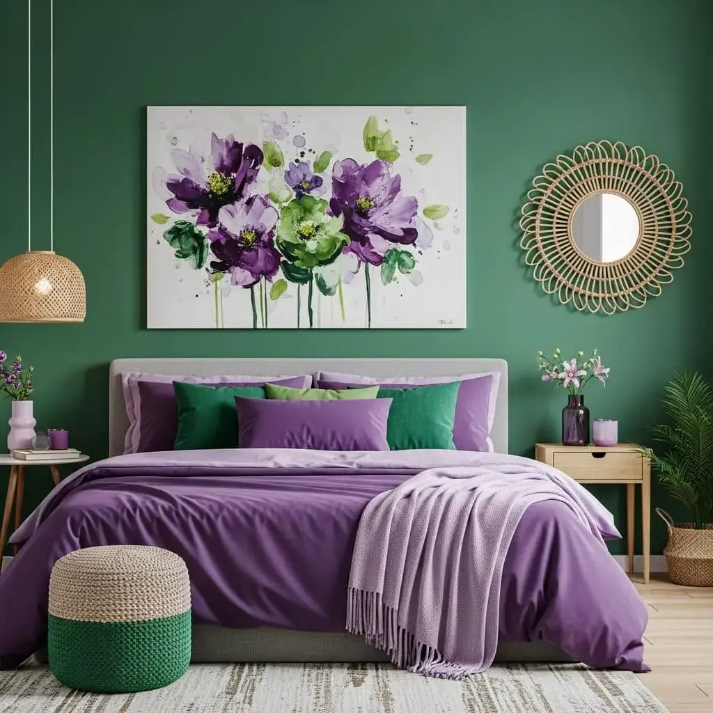 20 Powerful Purple and Green Bedroom Ideas to Refresh Your Space 2 Emerald Green and Purple Bedroom Majesty