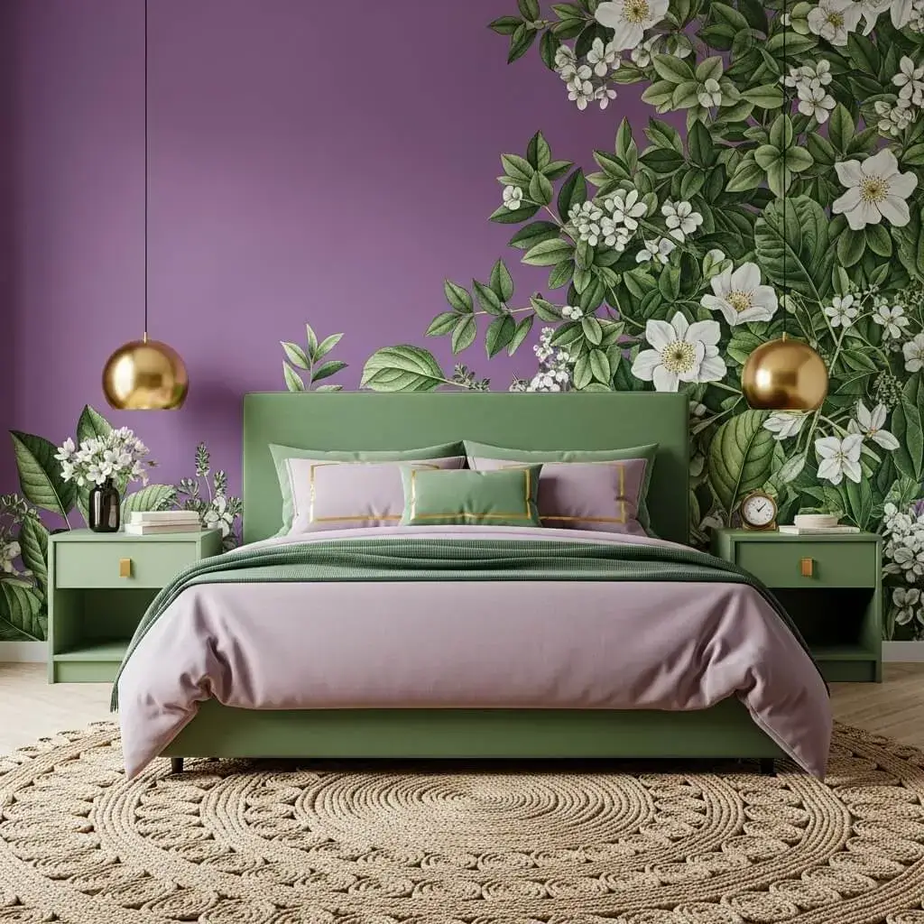 20 Powerful Purple and Green Bedroom Ideas to Refresh Your Space 13 Floral Purple and Green Bedroom Wallpaper