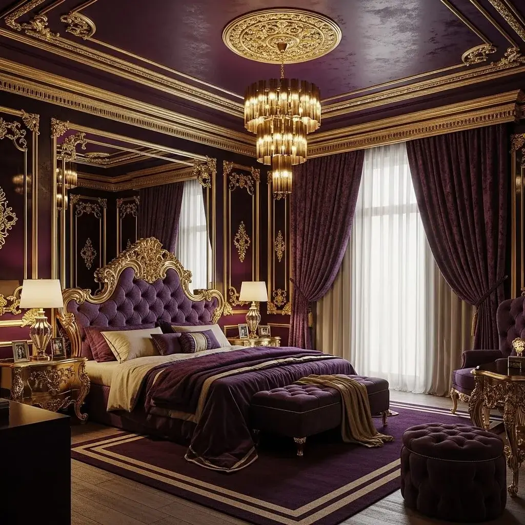20+ Purple Bedroom Ideas That'll Make You Want to Redecorate Now 5 Glamorous Purple & Gold
