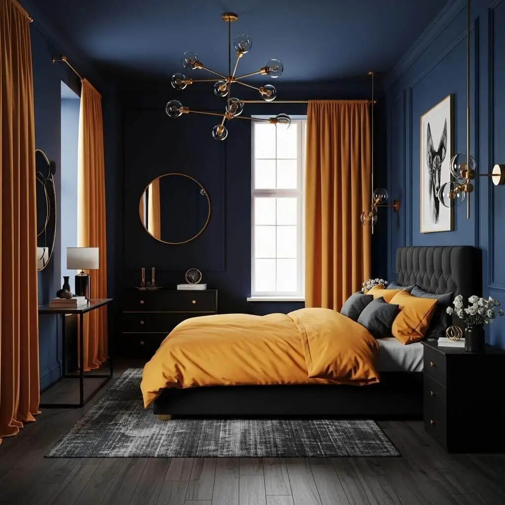 23 Brilliant Blue and Yellow Bedroom Ideas to Brighten Your Space 22 High Contrast Drama