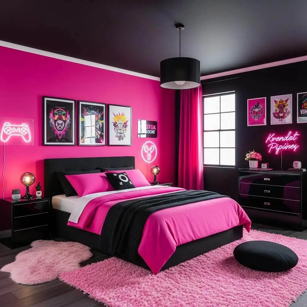 18 Hot Pink and Black Bedroom Ideas That Are Bold & Beautiful 6 hot pink and black bedroom ideas 9