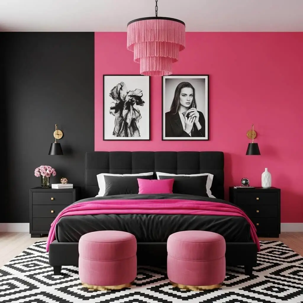 18 Hot Pink and Black Bedroom Ideas That Are Bold & Beautiful 9 hot pink black bedroom ideas 2