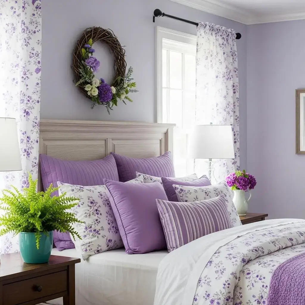 20+ Purple Bedroom Ideas That'll Make You Want to Redecorate Now 16 Light Purple & Wood Tones