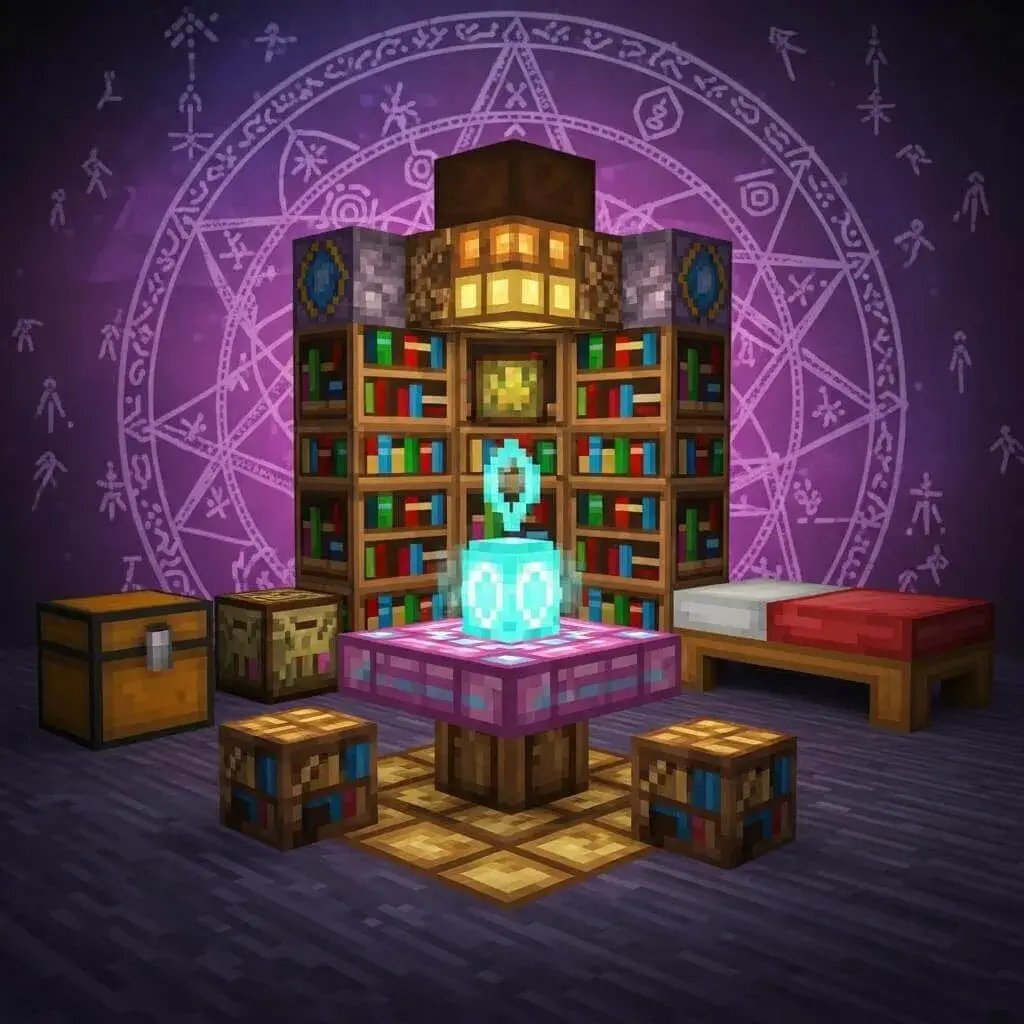 25 Powerful Minecraft Bedroom Ideas to Transform Your Blocky World 23 Minecraft Bedroom with Enchantment Room Combo