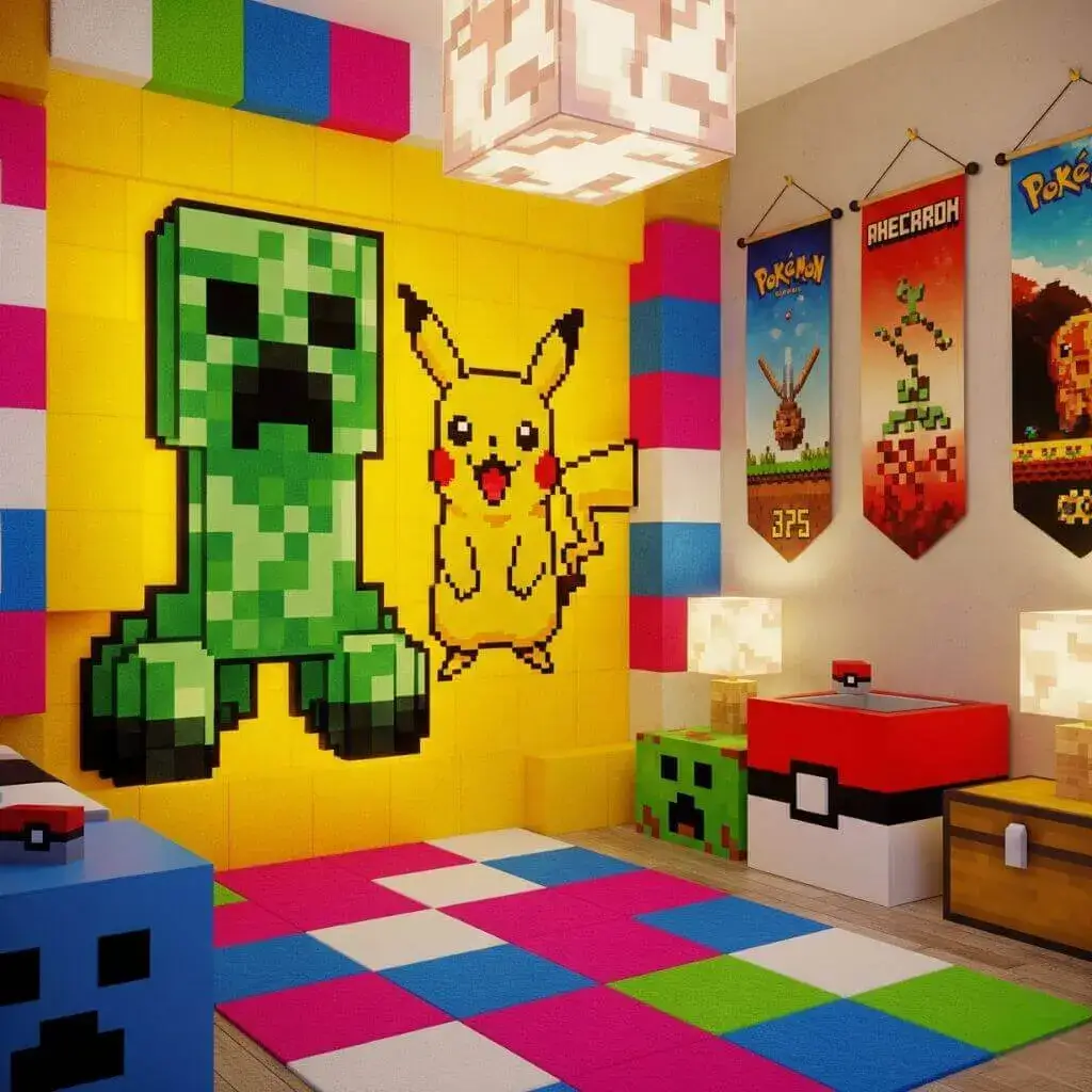 25 Powerful Minecraft Bedroom Ideas to Transform Your Blocky World 22 Minecraft Bedroom with Pixel Art Wall Decor