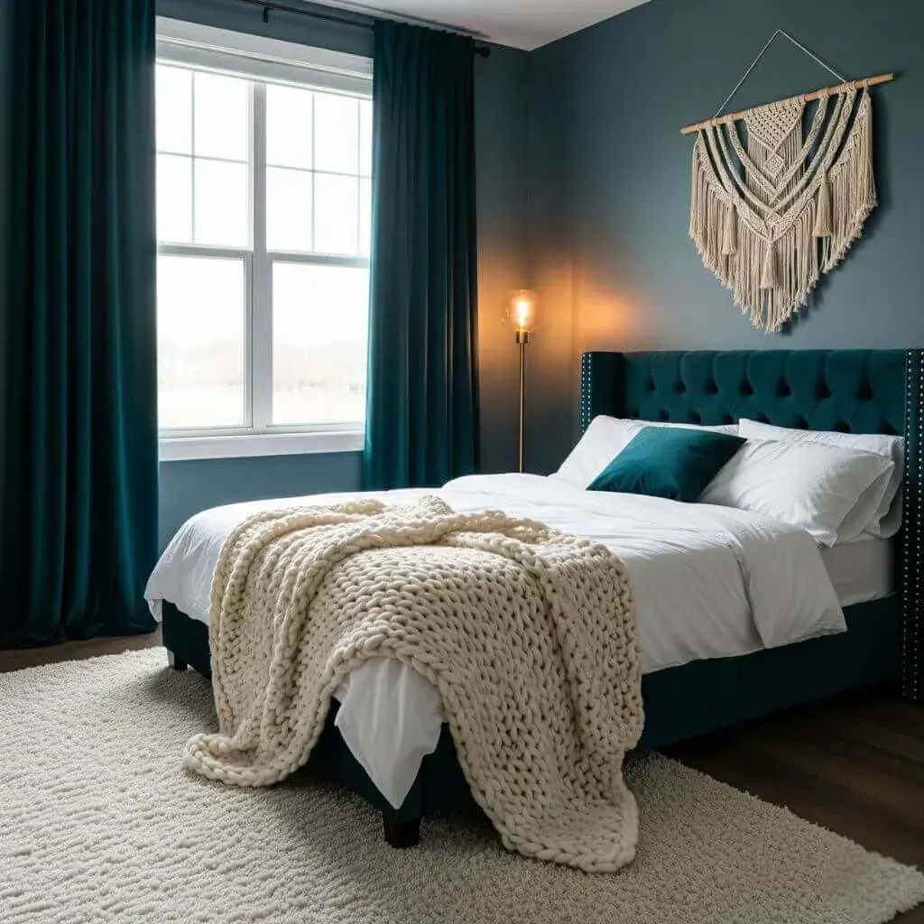 12 Powerful Dark Teal Bedroom Ideas to Elevate Your Space with Depth & Drama 7 Mix in Texture for a Richer Teal Look