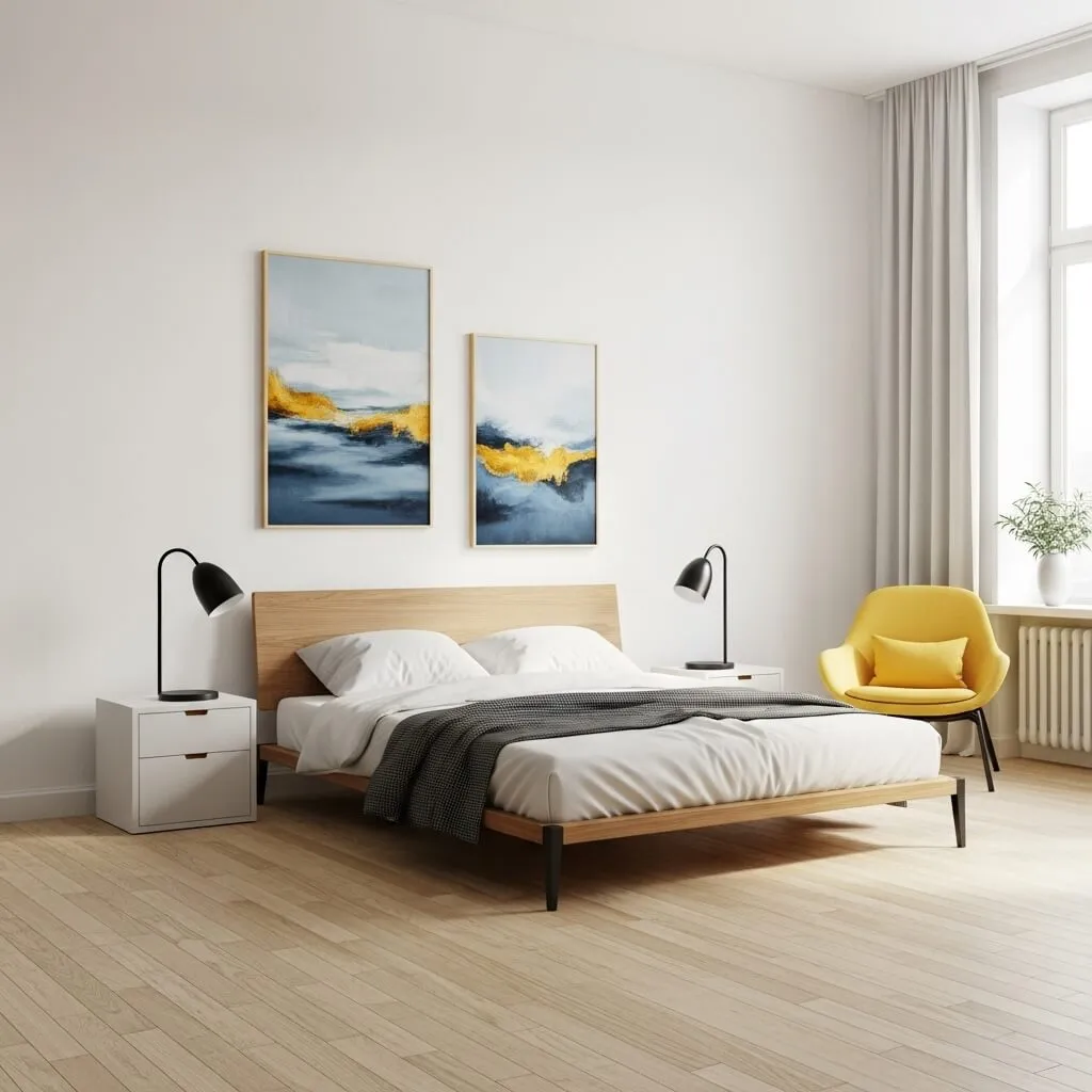 23 Brilliant Blue and Yellow Bedroom Ideas to Brighten Your Space 5 Modern Minimalism With a Pop