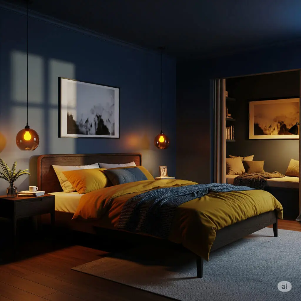 23 Brilliant Blue and Yellow Bedroom Ideas to Brighten Your Space 17 Moody and Dramatic Blue and Yellow