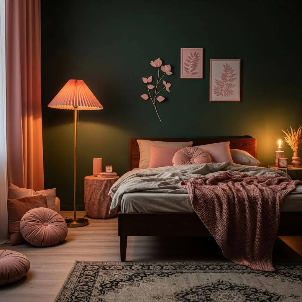 20 Pink and Green Bedroom Ideas for a Dreamy, Vibrant Retreat 12 Moody Walls with Light Accents