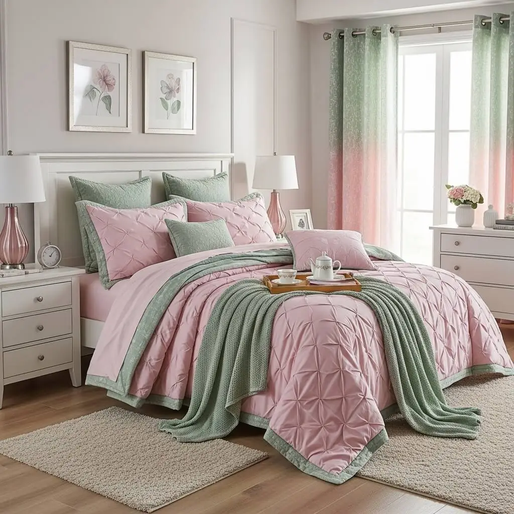 20 Pink and Green Bedroom Ideas for a Dreamy, Vibrant Retreat 21 Pink and Green Bedroom Set: All-in-One Style