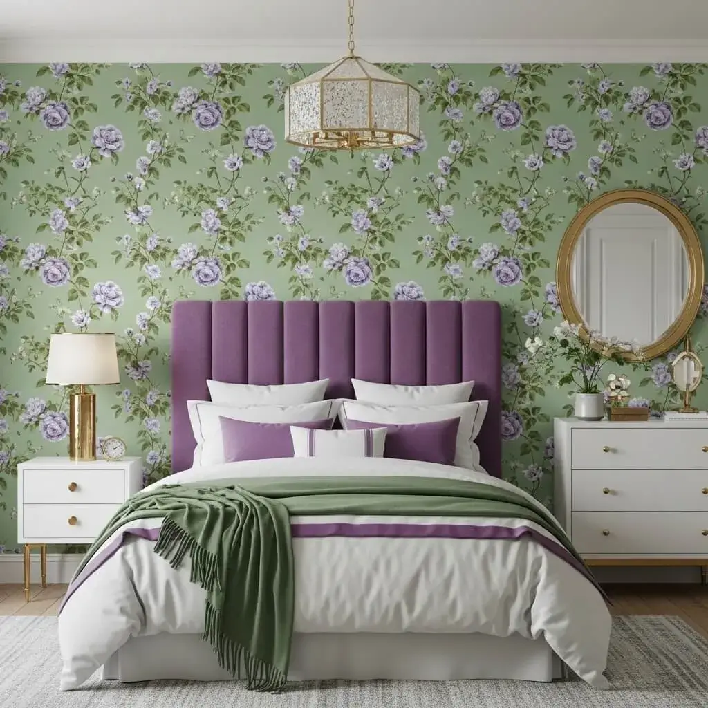 20 Powerful Purple and Green Bedroom Ideas to Refresh Your Space 16 Purple and Green Bedroom with Gold Accents