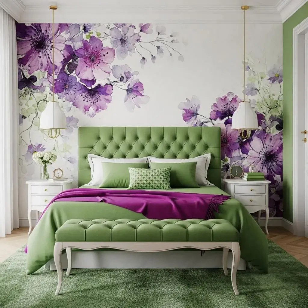 20 Powerful Purple and Green Bedroom Ideas to Refresh Your Space 10 Purple and Green Bedroom with White Walls