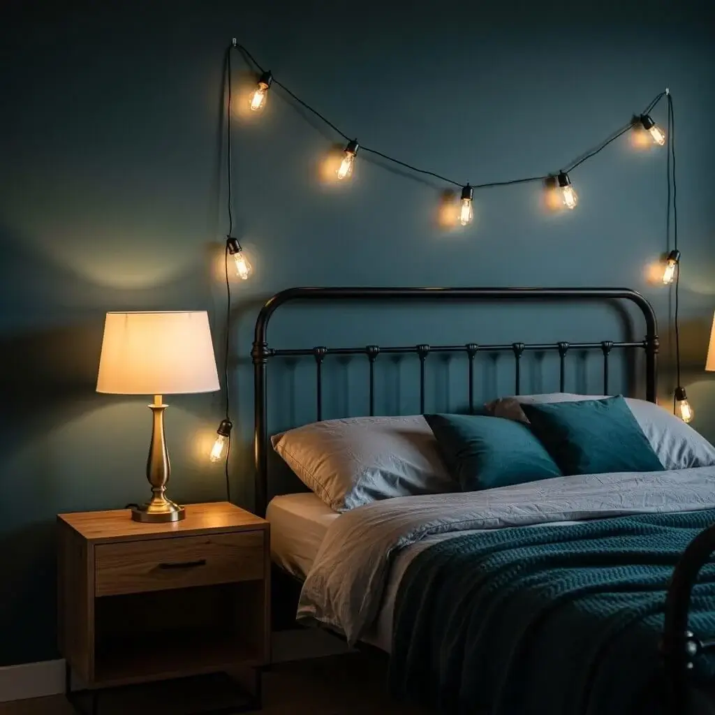 12 Powerful Dark Teal Bedroom Ideas to Elevate Your Space with Depth & Drama 8 Set the Mood with Dreamy Lighting