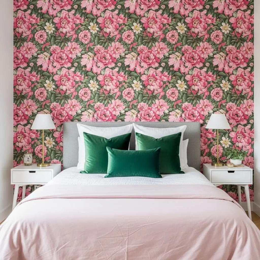 20 Pink and Green Bedroom Ideas for a Dreamy, Vibrant Retreat 4 Statement Wallpaper, Maximum Impact