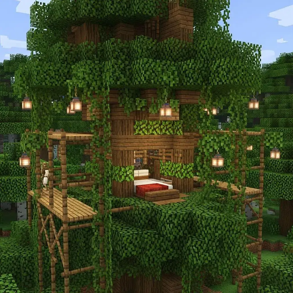 25 Powerful Minecraft Bedroom Ideas to Transform Your Blocky World 6 Treehouse Bedroom Minecraft Style