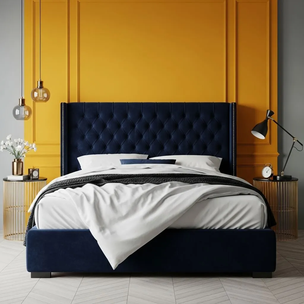 23 Brilliant Blue and Yellow Bedroom Ideas to Brighten Your Space 3 Yellow Bedroom with Blue Bed: The Reverse Works Too!
