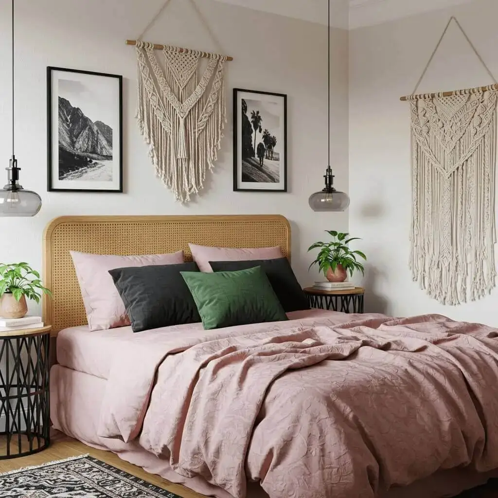 22 Stunning Pink and Black Bedroom Ideas That Will Blow You Away 9 Boho Chic with Pops of Black and Pink Bedroom Ideas