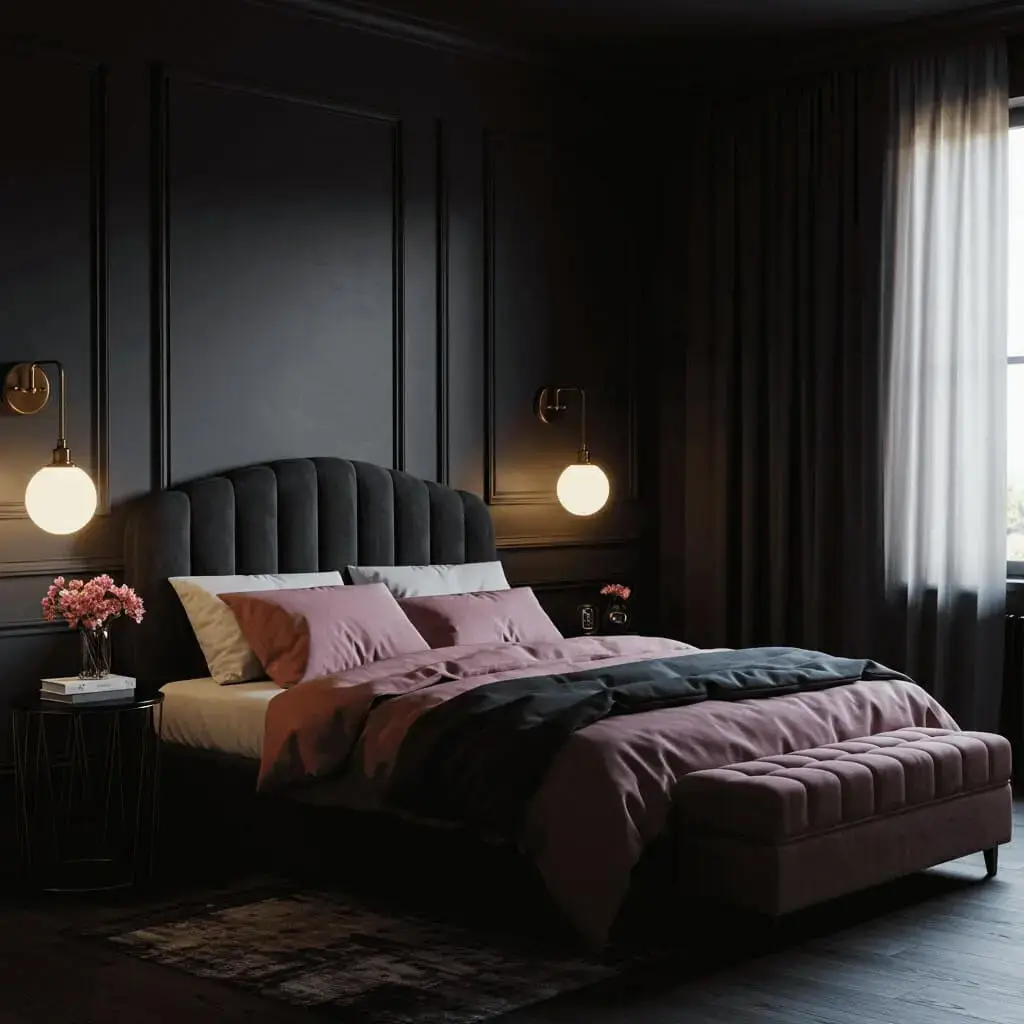 22 Stunning Pink and Black Bedroom Ideas That Will Blow You Away 4 Dark Romance with Moody Lighting Pink and Black Bedroom Ideas