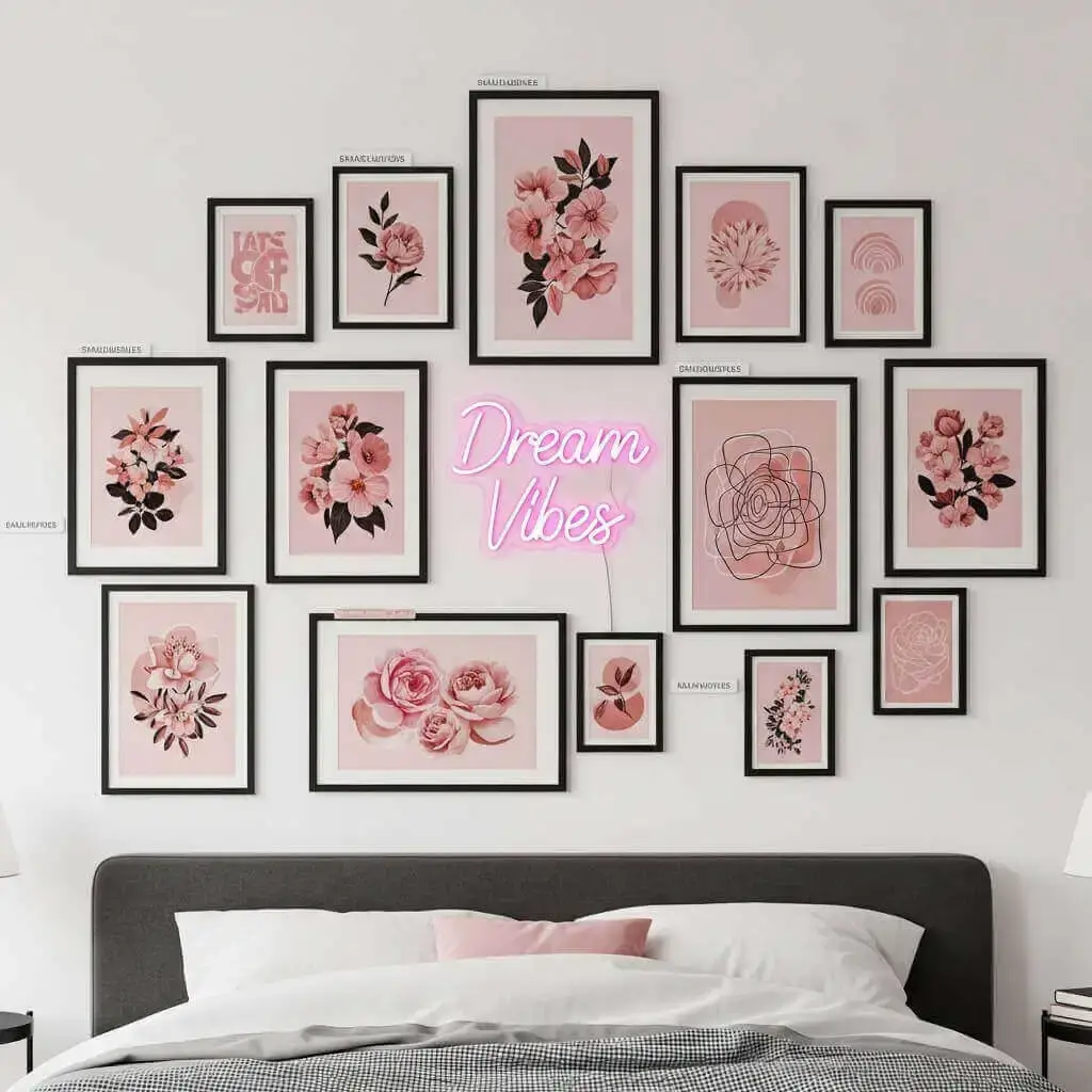 22 Stunning Pink and Black Bedroom Ideas That Will Blow You Away 22 Gallery Wall of Pink and Black Art Pink and Black Bedroom Ideas
