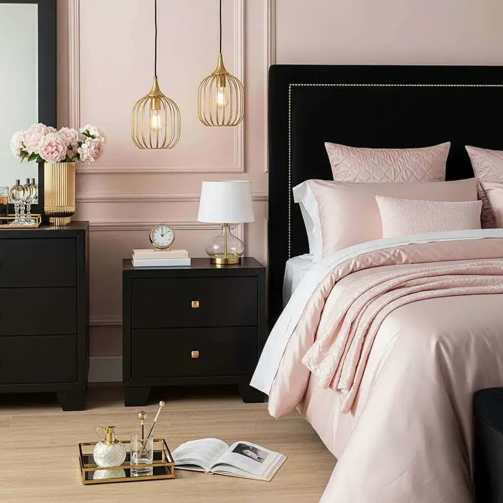 22 Stunning Pink and Black Bedroom Ideas That Will Blow You Away 10 Pink and Black Luxe Hotel-Inspired Bedroom