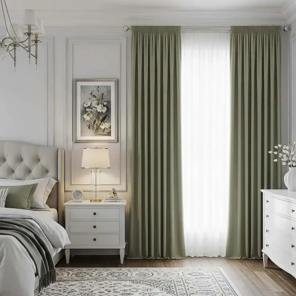 15 Stunning Sage Green Bedroom Curtains to Transform Your Space 12 Pinch Pleat Curtains for a Structured Look