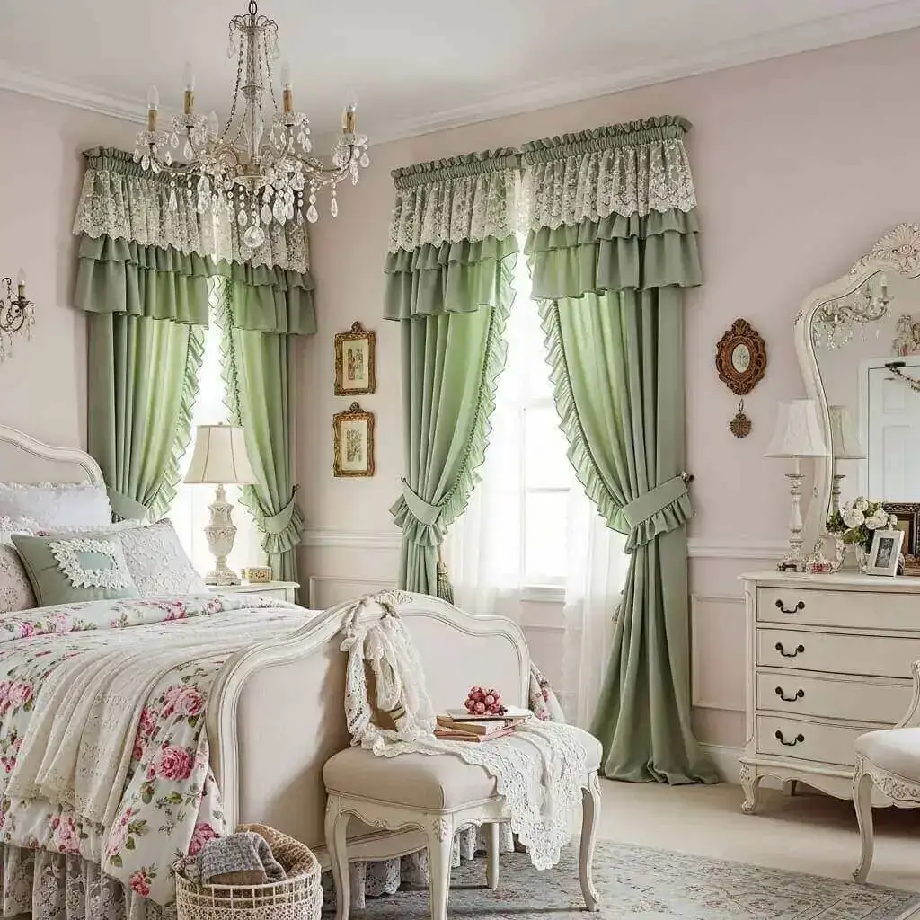 15 Stunning Sage Green Bedroom Curtains to Transform Your Space 13 Ruffled Sage Curtains for Romantic Flair