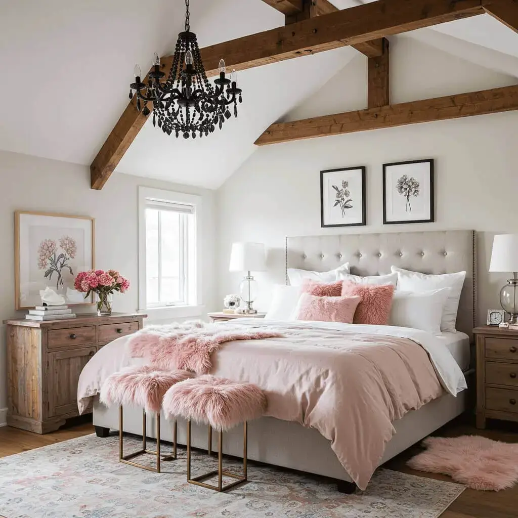 22 Stunning Pink and Black Bedroom Ideas That Will Blow You Away 19 Rustic Meets Glam Pink and Black Bedroom Ideas