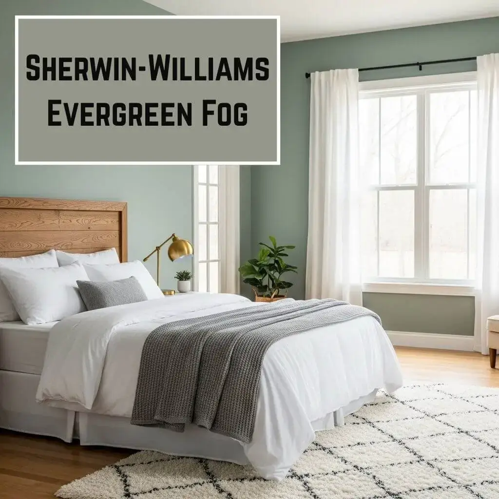 10 Best Sage Green Paint Colors for a Dreamy Bedroom Makeover 1 Sherwin-Williams Evergreen Fog