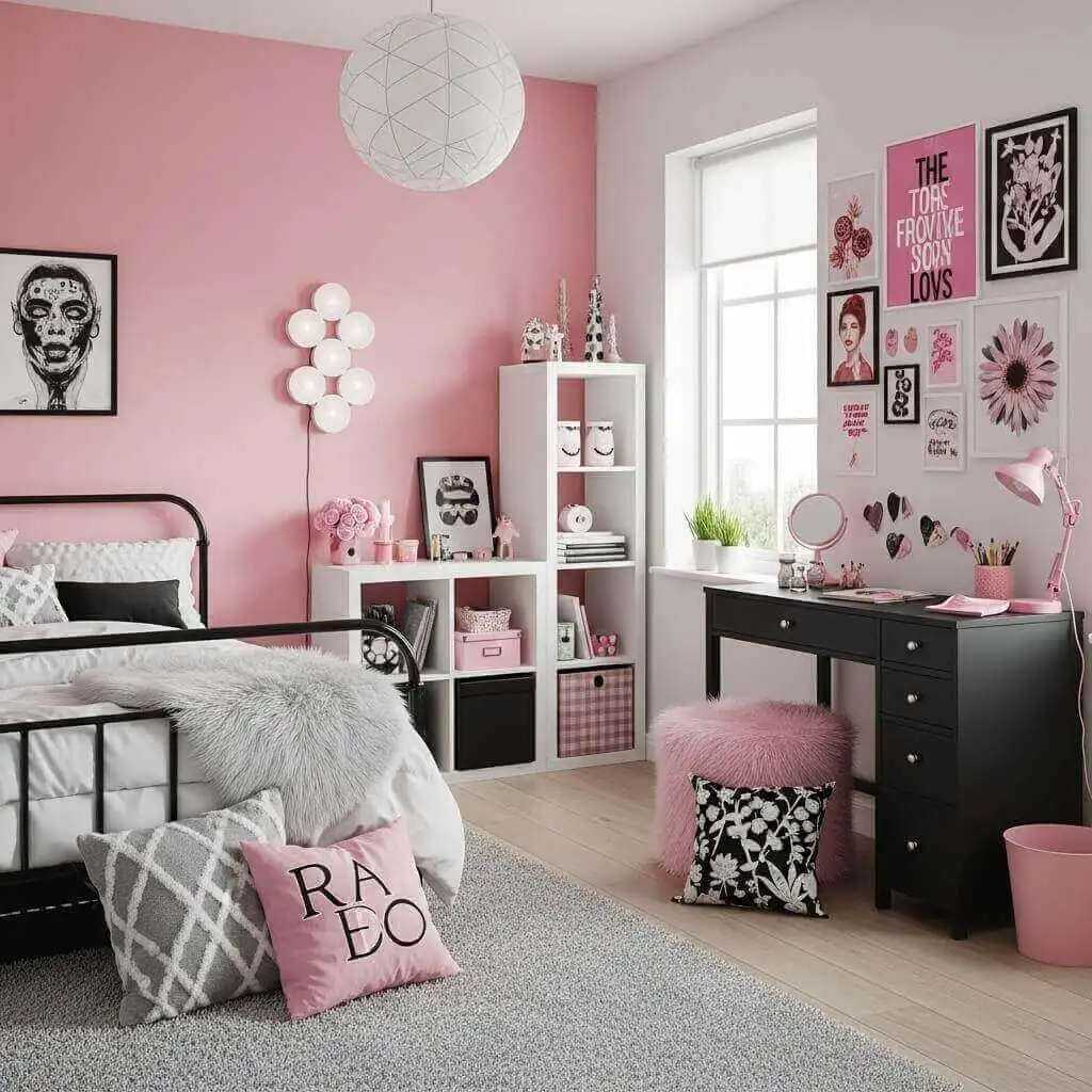 22 Stunning Pink and Black Bedroom Ideas That Will Blow You Away 7 Teen Girl’s Black and Pink Bedroom Design